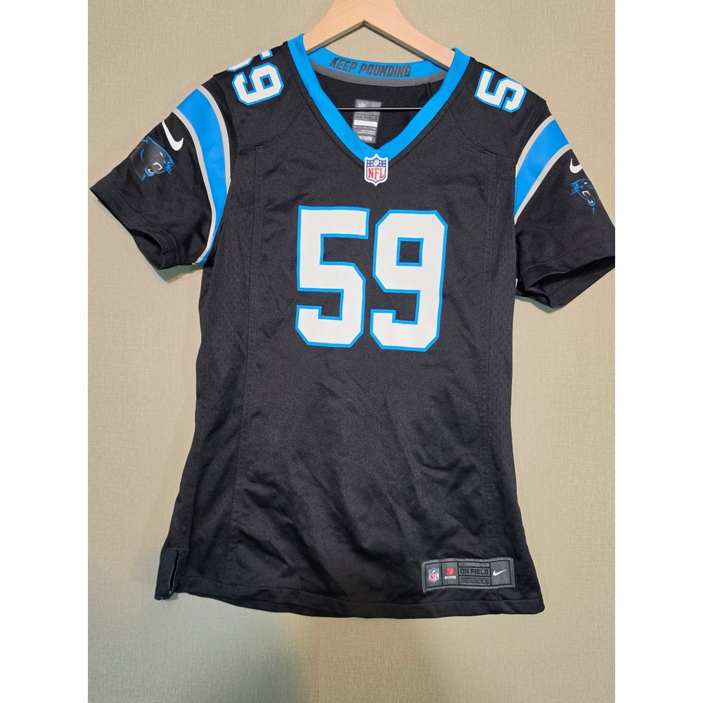 Nike Carolina Panthers Luke Kuechly 59 NFL Jersey Black Blue Womens Small